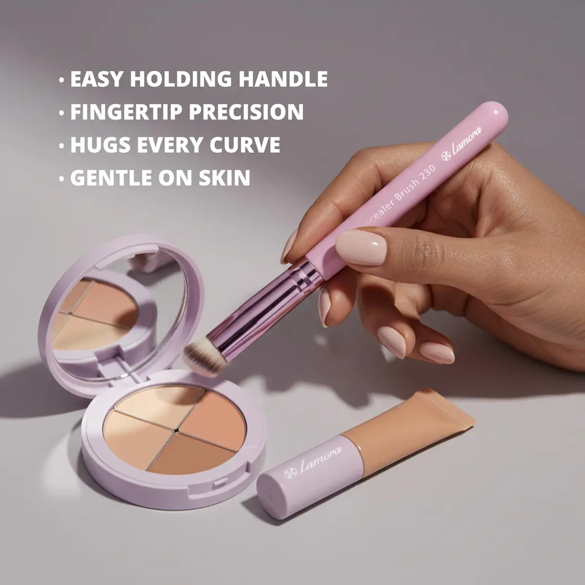 Lamora Small Angled Concealer Brush - Purple | Synthetic Bristles, Copper Ferrule, Wood Handle - view 4