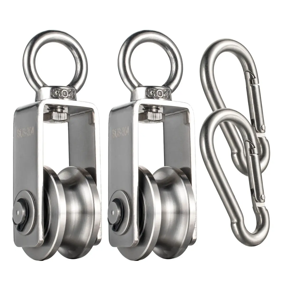 SHINICO M34 Pulley Wheel with Carabiner, 250 kg (551 lbs) Load Capacity | Stainless Steel, Smooth Silent Bearings - main product image