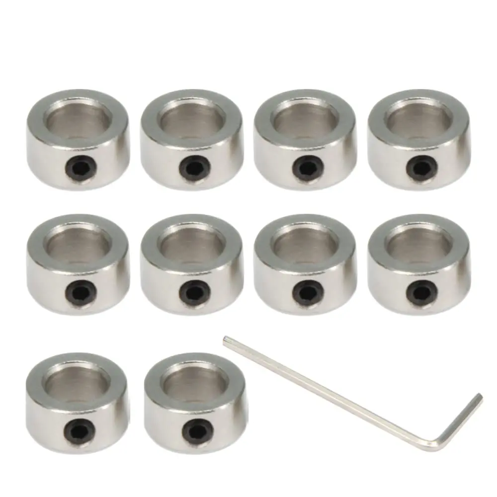 Befenybay 6mm Shaft Lock Collar Set with M3 Hex Wrench & Set Screws | 10 Pcs Silver Steel - main product image