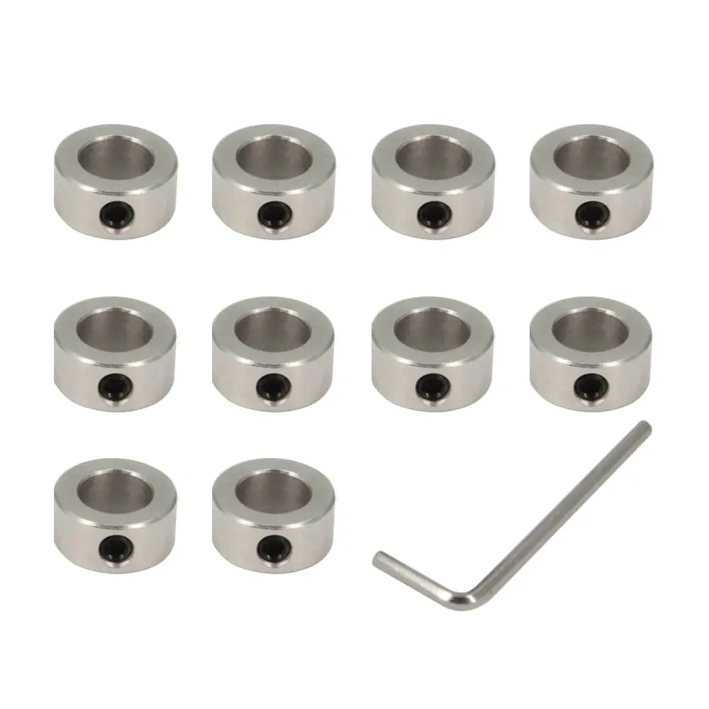 Befenybay 10mm Shaft Lock Collar Set with M5 Hex Wrench, 17mm OD Silver Stainless Steel (10-Pack) - main product image