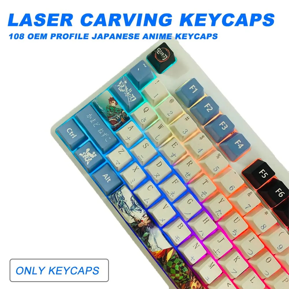 Hokeyio Japanese Anime Demon Slayer Keycaps 108 PBT Dye Sublimation OEM Profile for Cherry Mx Gateron Kailh Switch Mechanical Keyboard Colorful - view 2