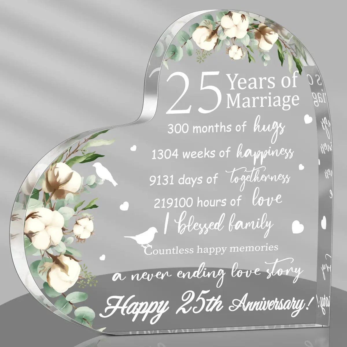 Yulejo Heart Shaped Acrylic Marriage Keepsake 15.1cm (5.9in) | Romantic Anniversary Gift for Wife Husband - main product image