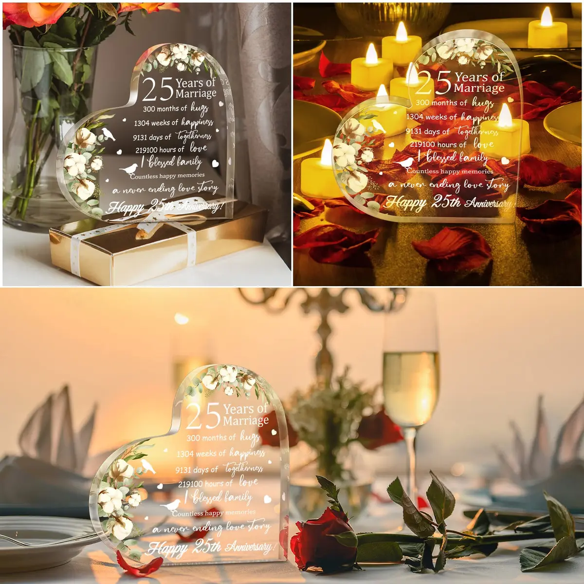 Yulejo Heart Shaped Acrylic Marriage Keepsake 15.1cm (5.9in) | Romantic Anniversary Gift for Wife Husband - view 5