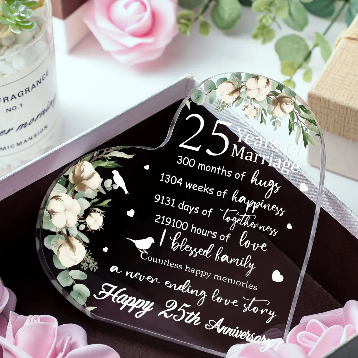Yulejo Heart Shaped Acrylic Marriage Keepsake 15.1cm (5.9in) | Romantic Anniversary Gift for Wife Husband - view 8