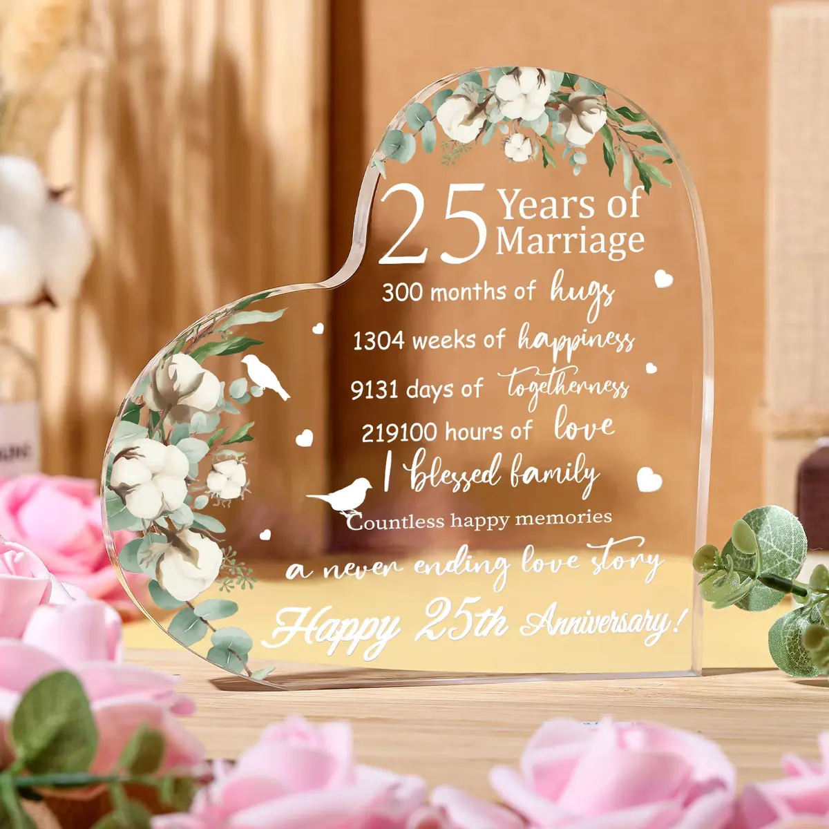 Yulejo Heart Shaped Acrylic Marriage Keepsake 15.1cm (5.9in) | Romantic Anniversary Gift for Wife Husband - view 2
