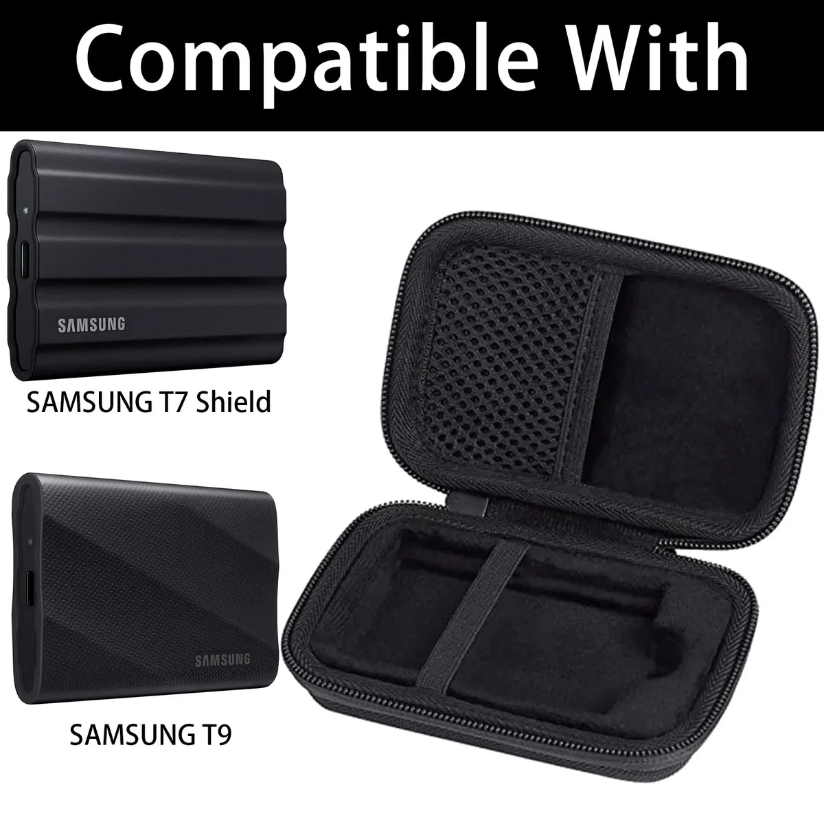 co2CREA Hard Case for Samsung T7 Shield T9 Portable SSD Black | Shockproof Dustproof Water-Resistant - view 2