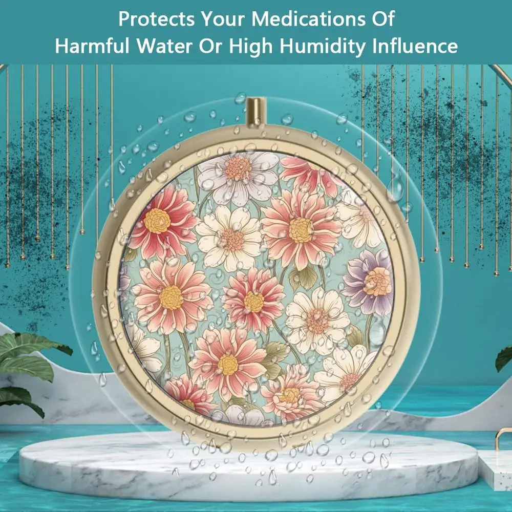 Hion Retro Floral Pill Case with Mirror 5cm (2in) | 3 Compartment Travel Organizer - view 2