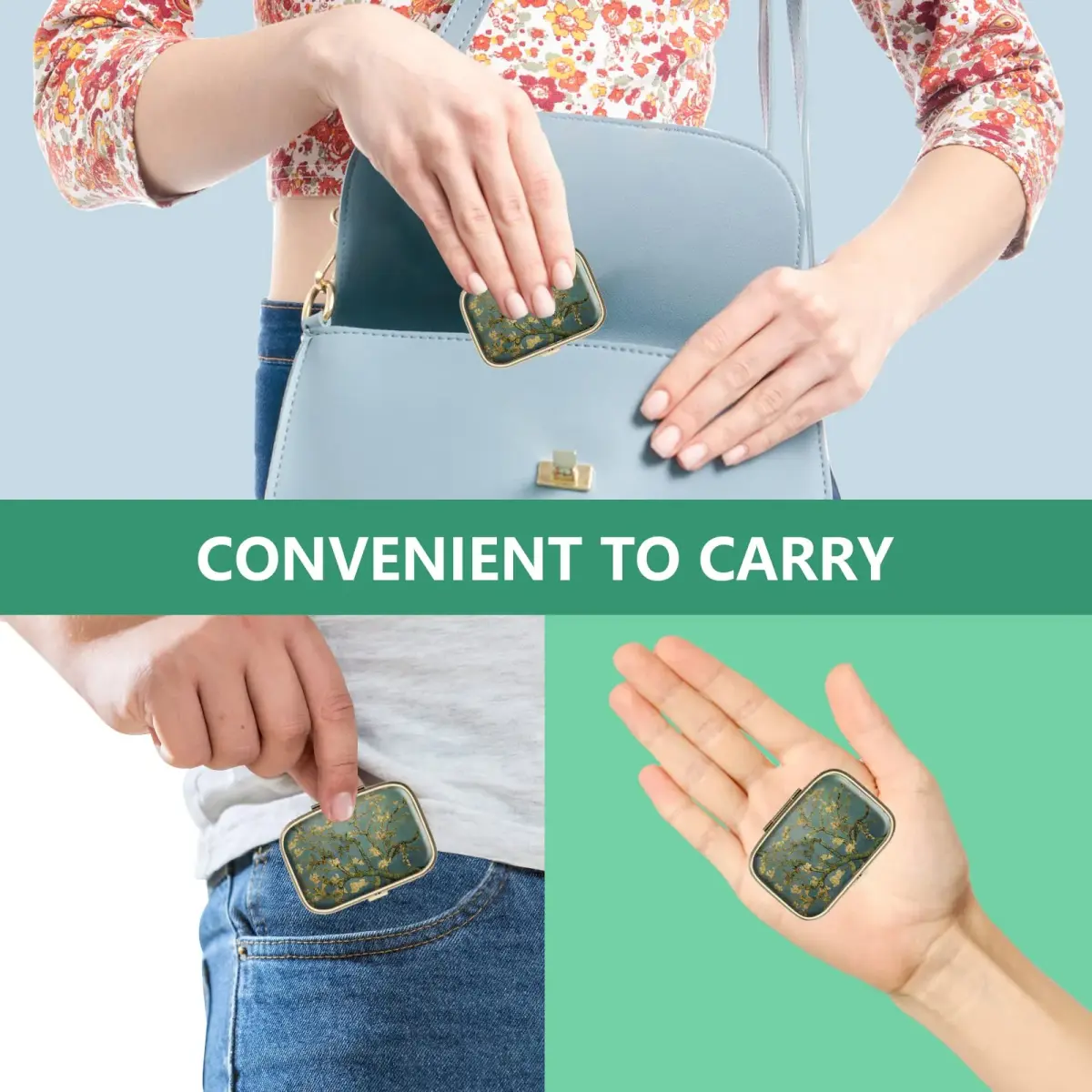 Hion Retro Mandala Pill Case with Mirror 2 Compartment 5 cm (2 in) | FDA Approved Pill Dispenser - view 6