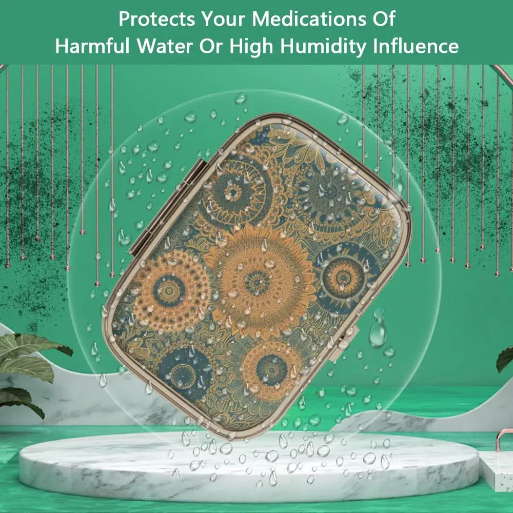 Hion Retro Mandala Pill Case with Mirror 2 Compartment 5 cm (2 in) | FDA Approved Pill Dispenser - view 2