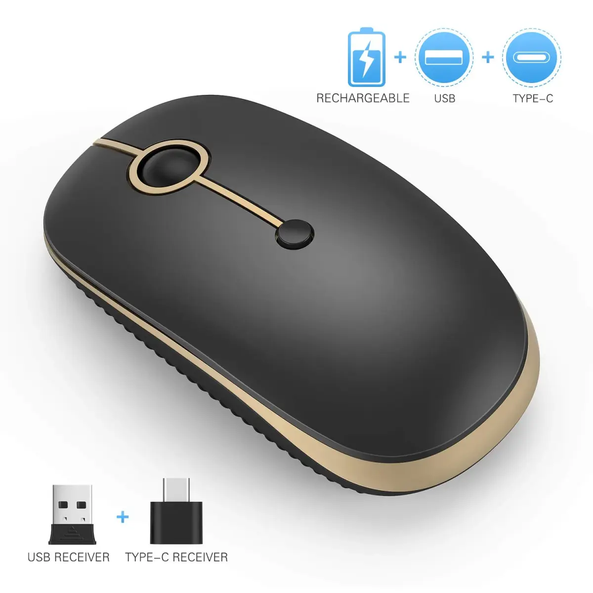 VssoPlor Type C Wireless Mouse Black Gold | Rechargeable USB C & USB Dual Mode Mouse for MacBook - view 9