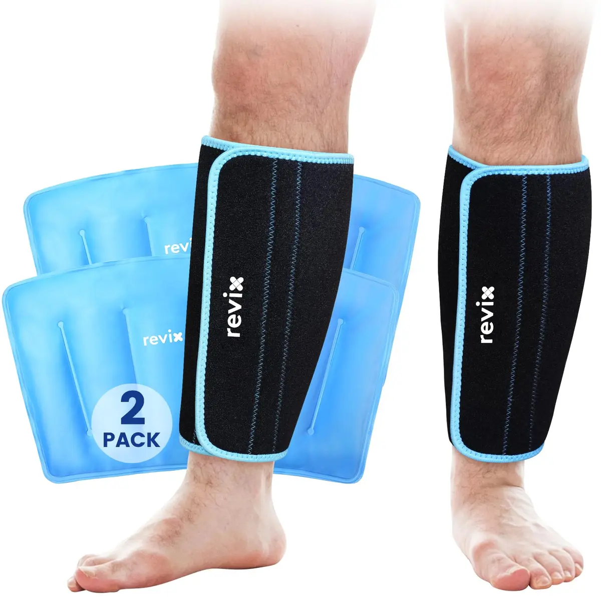 REVIX XL Calf Ice Pack Wraps 2 Pack | Reusable Gel Cold Therapy for Calf & Leg Relief - main product image