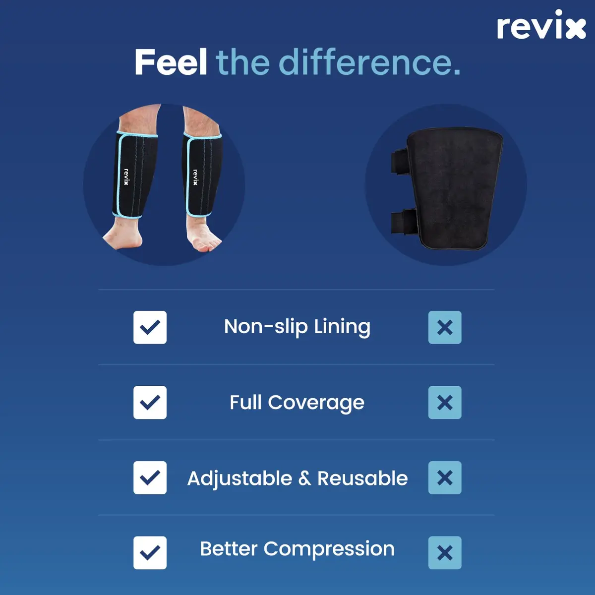 REVIX XL Calf Ice Pack Wraps 2 Pack | Reusable Gel Cold Therapy for Calf & Leg Relief - view 7