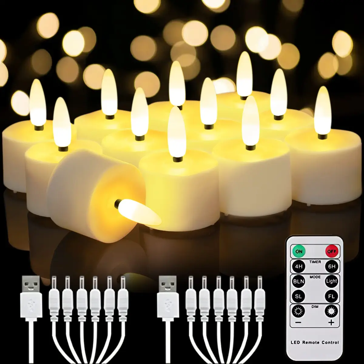 Homemory Rechargeable Tea Lights Candles with Remote, 12-Pack | Dimmable, Timer, Lifelong Use - main product image