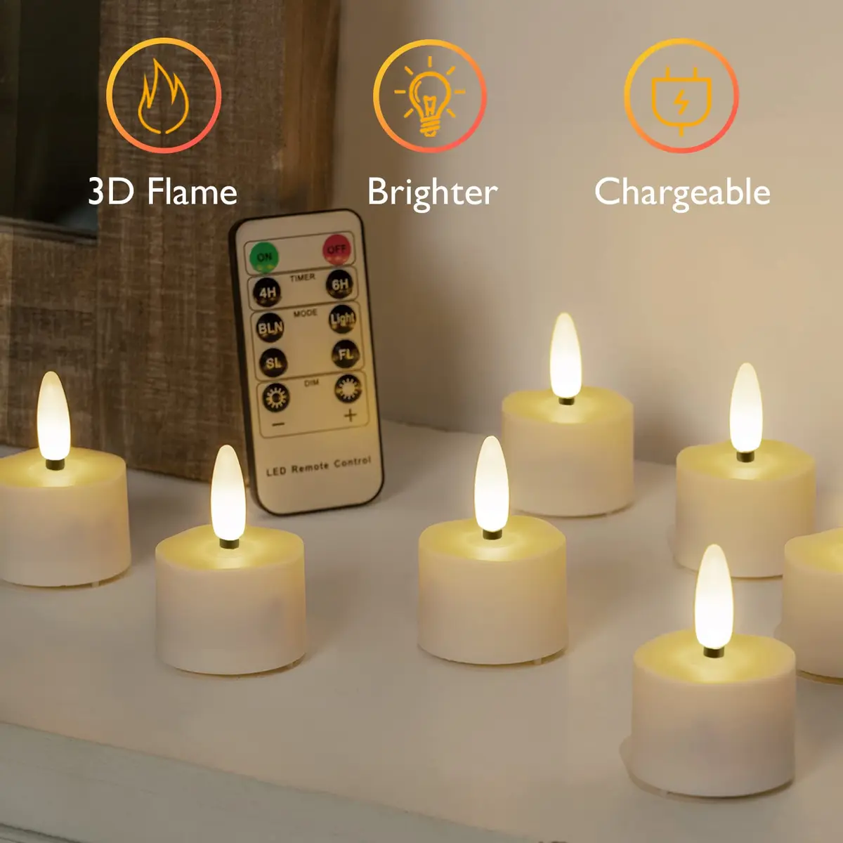 Homemory Rechargeable Tea Lights Candles with Remote, 12-Pack | Dimmable, Timer, Lifelong Use - view 2