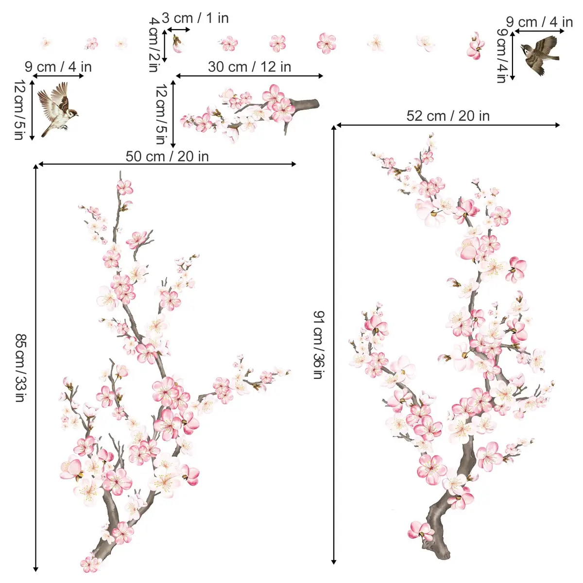 wondever Pink Cherry Blossom Wall Decals 9 Sheets | Floral Wall Art Stickers for Home Decor - view 4