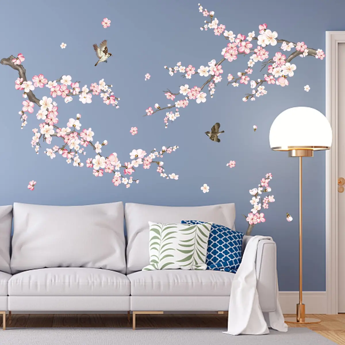wondever Pink Cherry Blossom Wall Decals 9 Sheets | Floral Wall Art Stickers for Home Decor - main product image