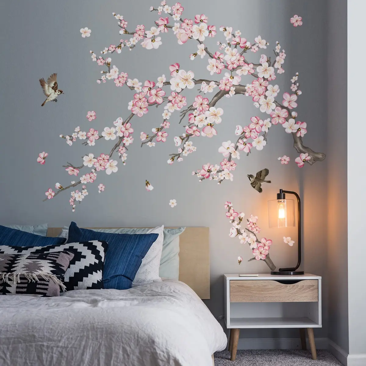 wondever Pink Cherry Blossom Wall Decals 9 Sheets | Floral Wall Art Stickers for Home Decor - view 2