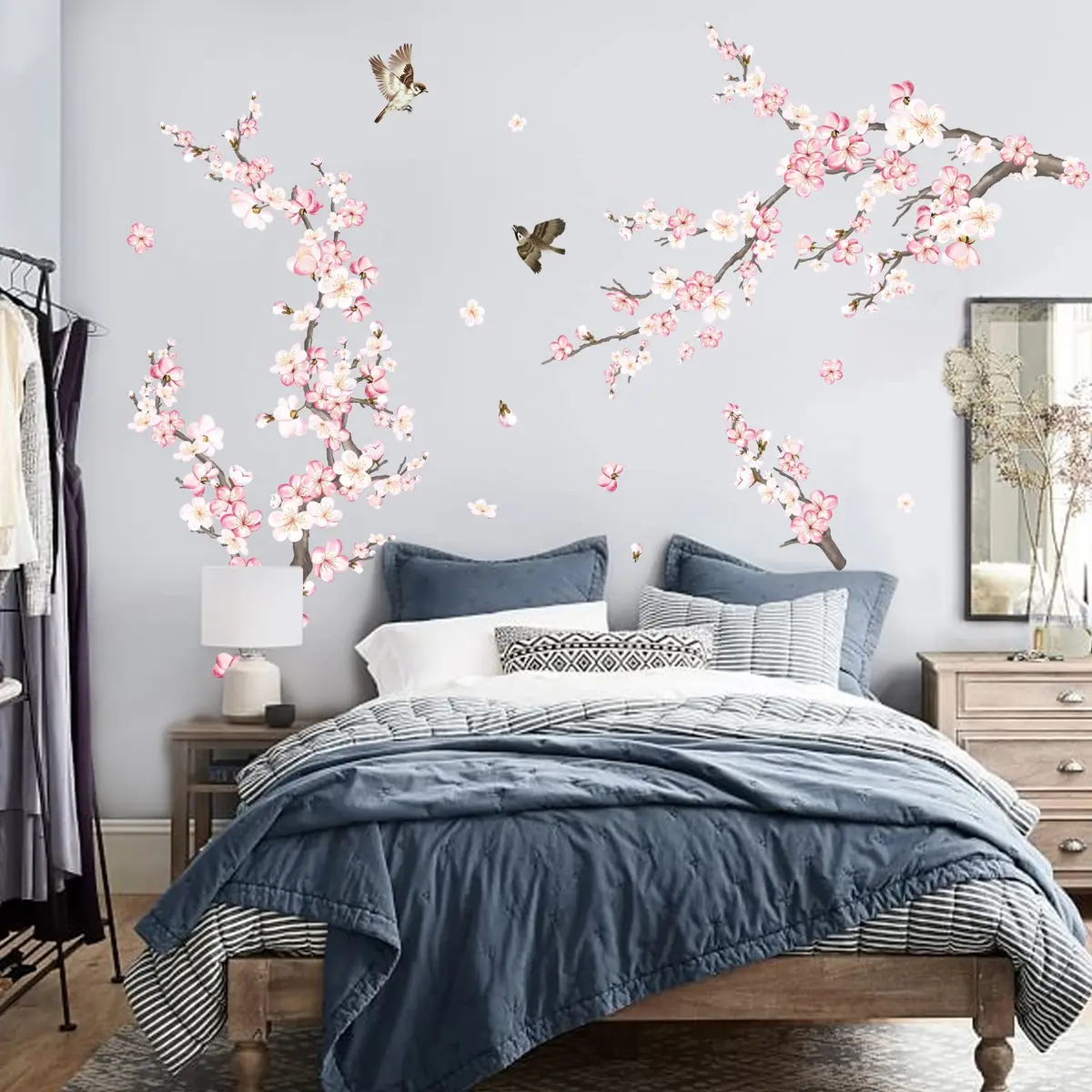 wondever Pink Cherry Blossom Wall Decals 9 Sheets | Floral Wall Art Stickers for Home Decor - view 3