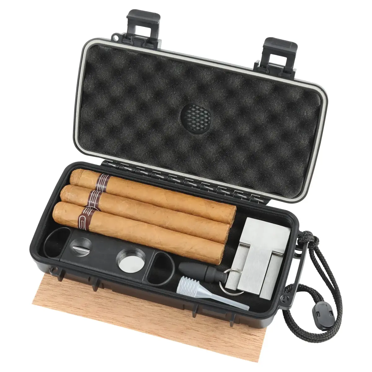 PLAYWITH Travel Humidor Box with Accessories - Black 23.5cm (9.4 inch) | Waterproof & Crushproof Cigar Case - main product image