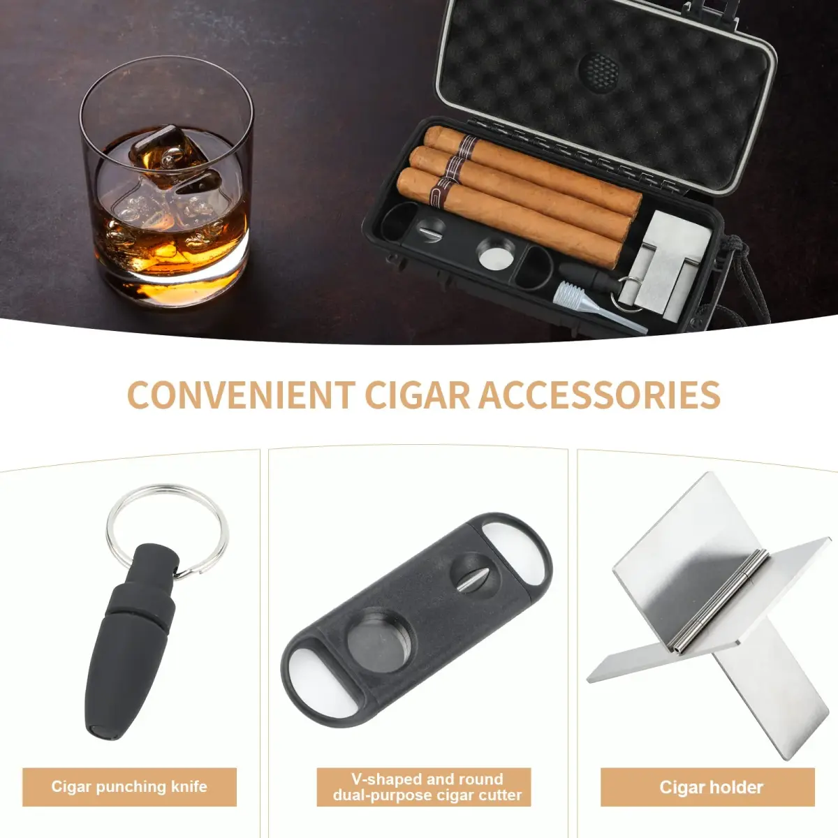 PLAYWITH Travel Humidor Box with Accessories - Black 23.5cm (9.4 inch) | Waterproof & Crushproof Cigar Case - view 4