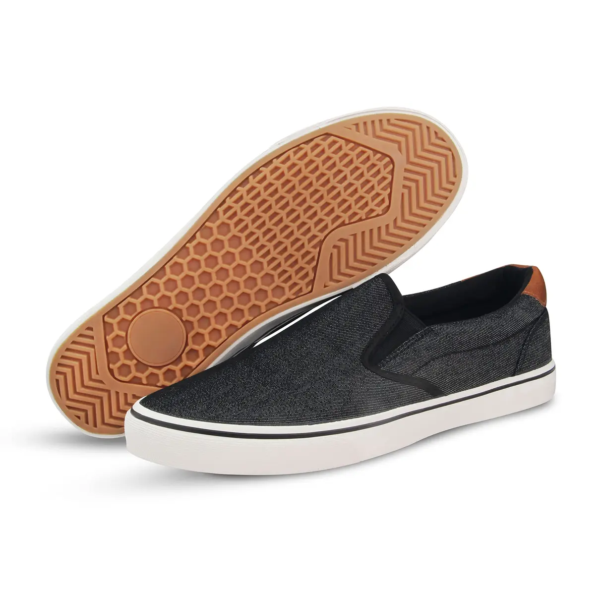 TOBER Men's Black Canvas Slip-On Shoes 25.4 cm (10 in) | Classic Laceless Walking Sneakers - view 7
