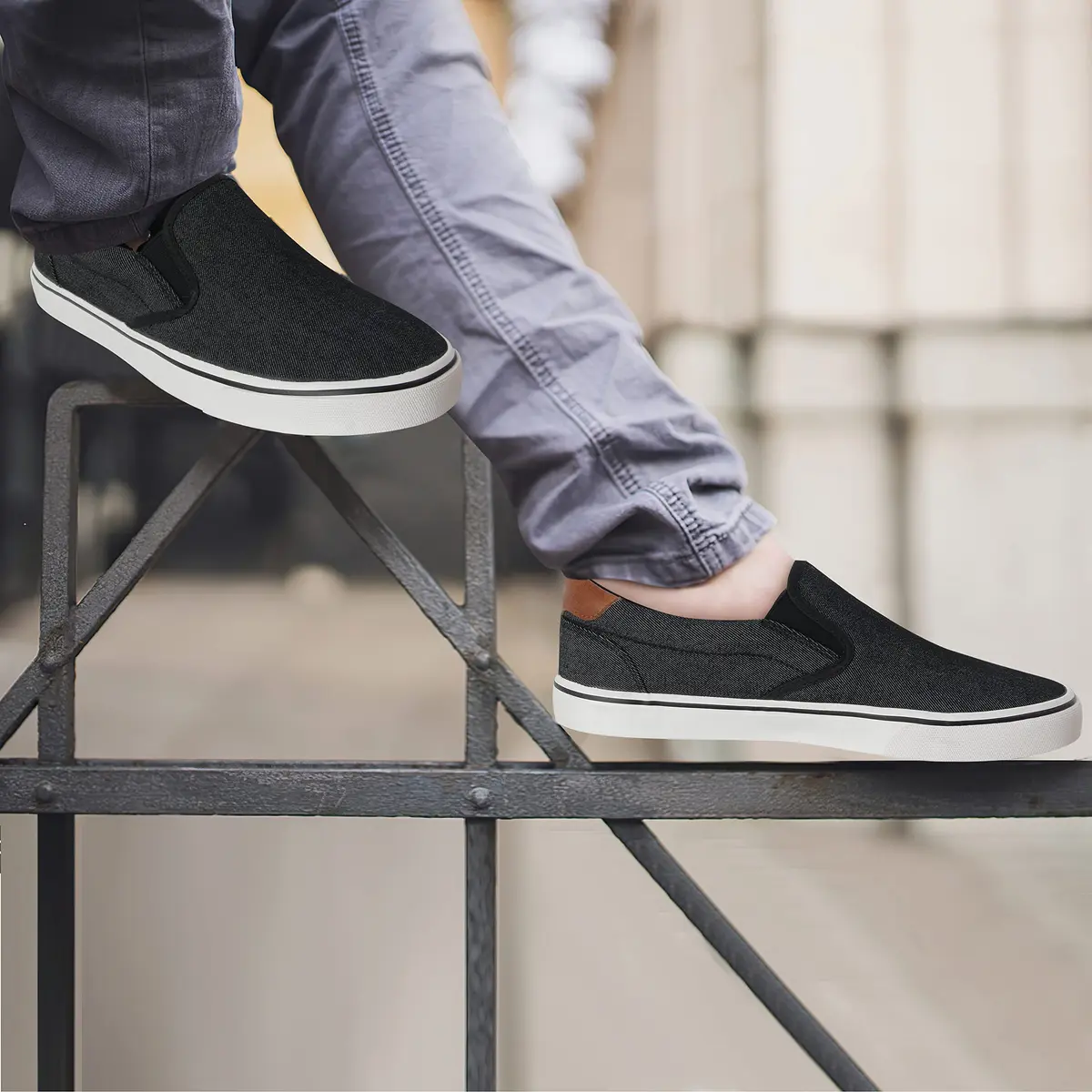 TOBER Men's Black Canvas Slip-On Shoes 25.4 cm (10 in) | Classic Laceless Walking Sneakers - view 2