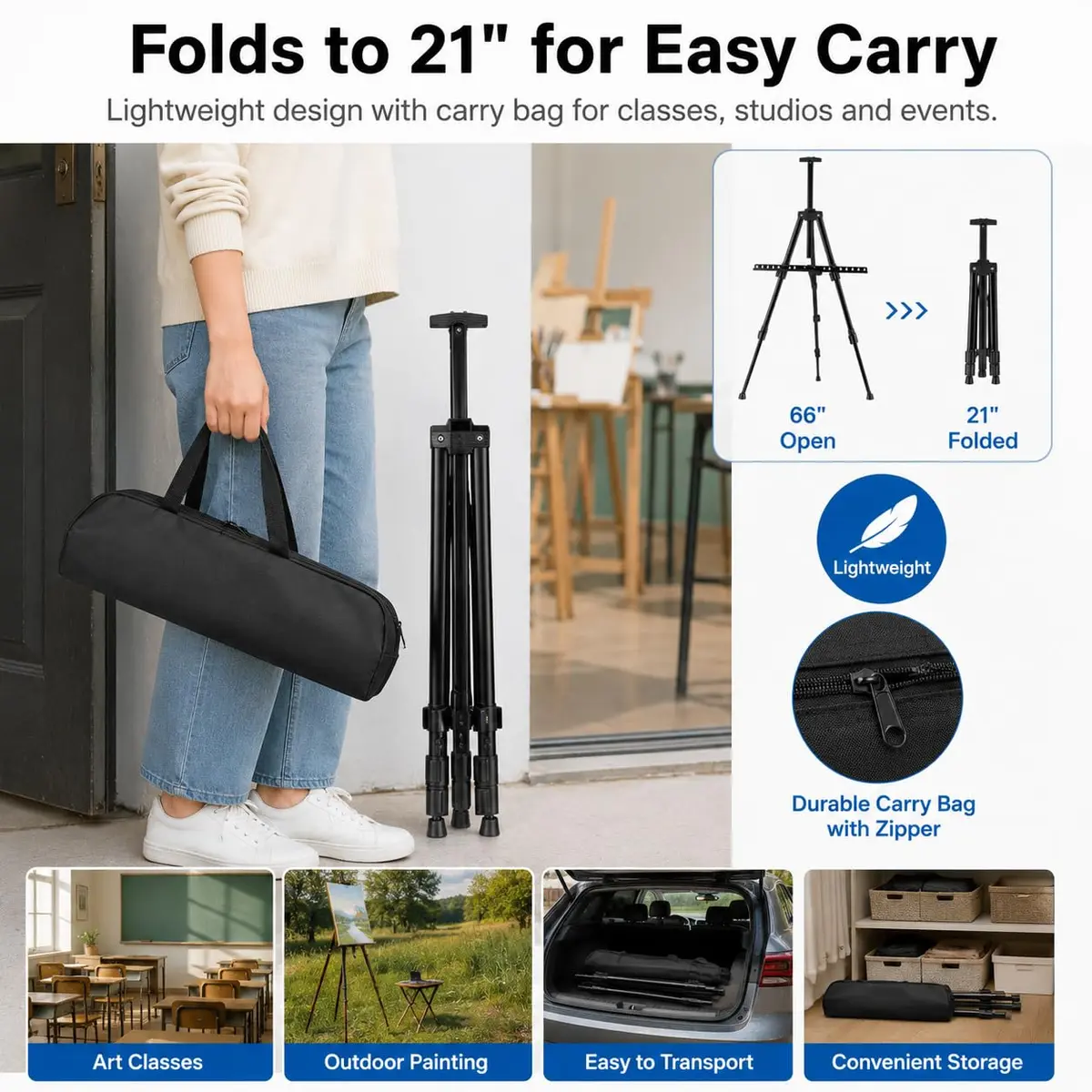 RRFTOK Adjustable Metal Tripod Art Easel Stand 17-66 in (43-168 cm) with Bag | Holds up to 4.5 kg Canvas - view 4