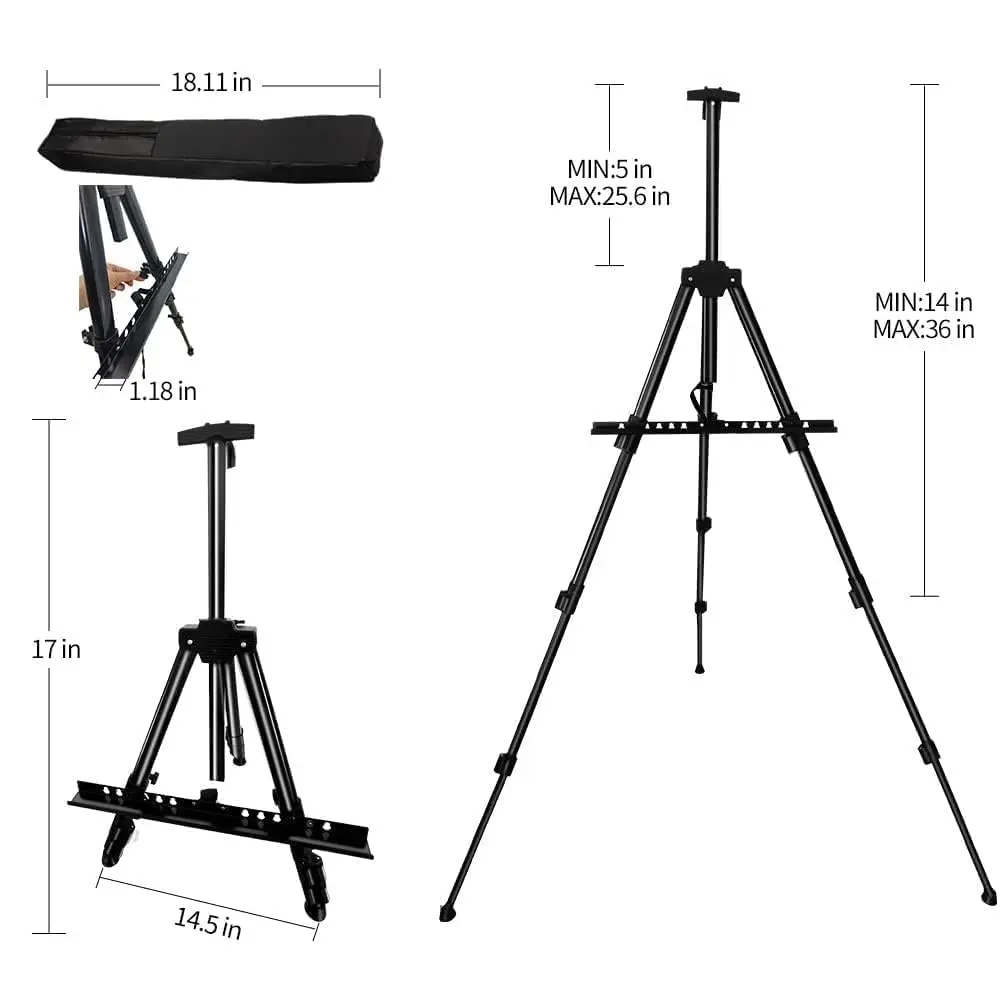 RRFTOK Adjustable Metal Tripod Art Easel Stand 17-66 in (43-168 cm) with Bag | Holds up to 4.5 kg Canvas - view 5