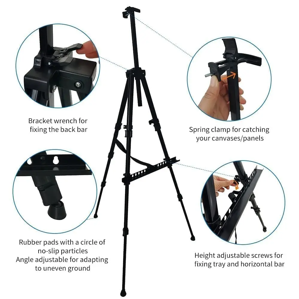 RRFTOK Adjustable Metal Tripod Art Easel Stand 17-66 in (43-168 cm) with Bag | Holds up to 4.5 kg Canvas - view 6