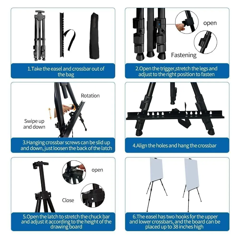 RRFTOK Adjustable Metal Tripod Art Easel Stand 17-66 in (43-168 cm) with Bag | Holds up to 4.5 kg Canvas - view 8