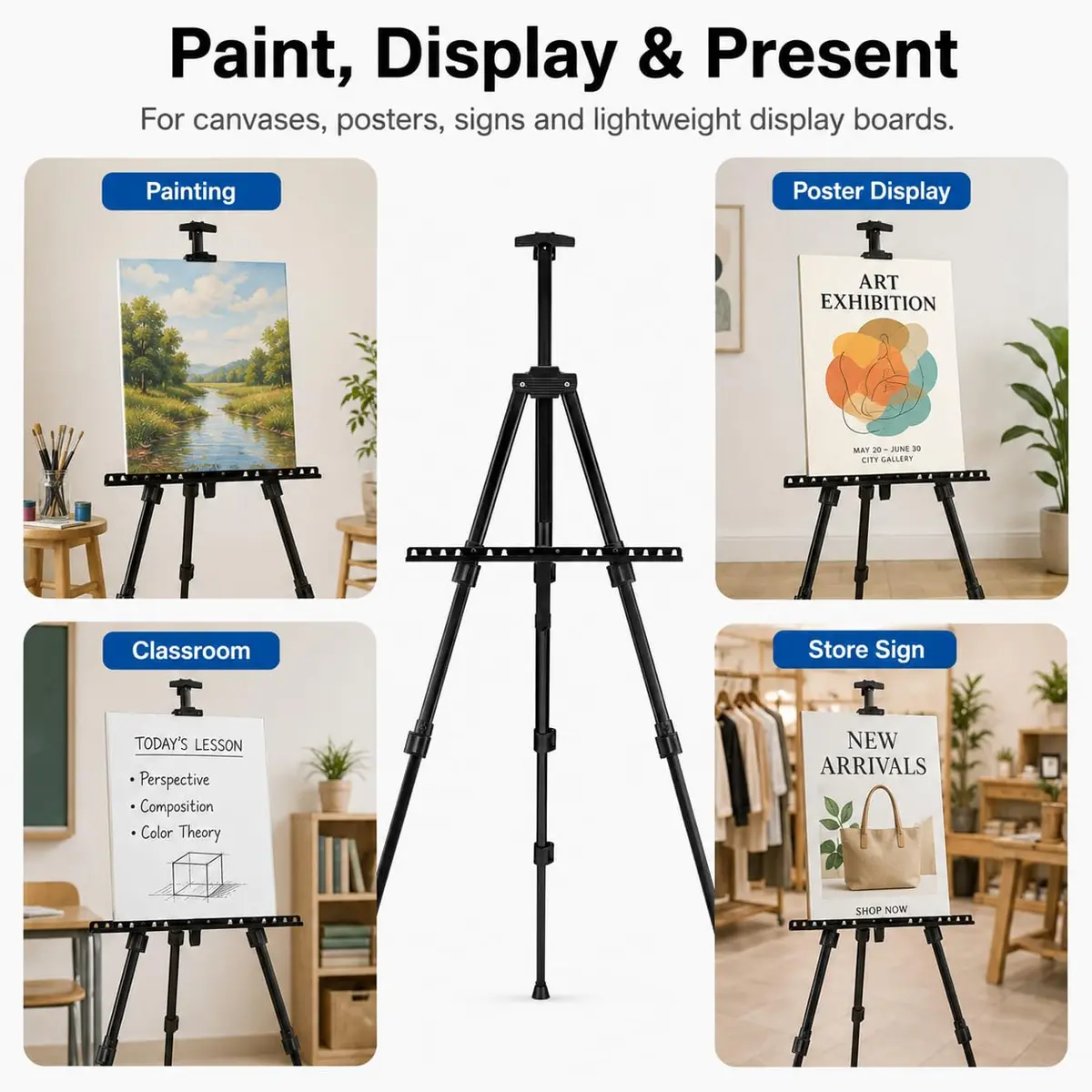 RRFTOK Adjustable Metal Tripod Art Easel Stand 17-66 in (43-168 cm) with Bag | Holds up to 4.5 kg Canvas - view 9