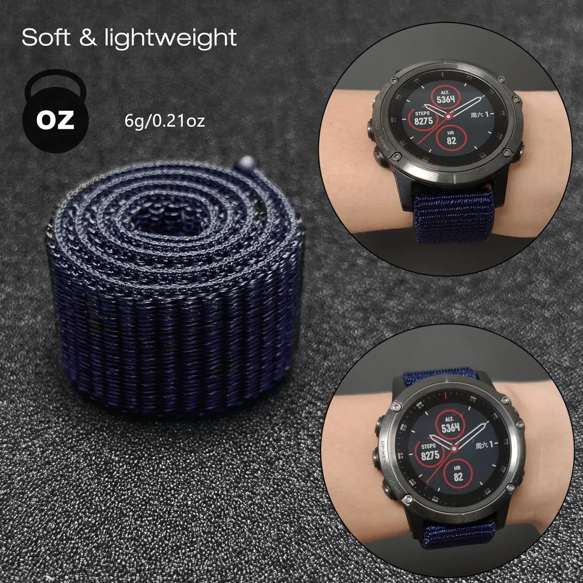 Abanen Woven Nylon Watch Band for Garmin Fenix 8/epix Pro/Fenix 7/6/5 47mm, 22mm Dark Blue Sport Wristband Strap for Instinct 3 45mm | Breathable & Washable - view 5