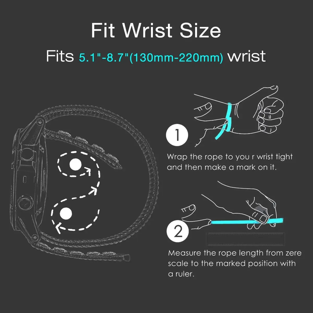 Abanen Woven Nylon Watch Band for Garmin Fenix 8/epix Pro/Fenix 7/6/5 47mm, 22mm Dark Blue Sport Wristband Strap for Instinct 3 45mm | Breathable & Washable - view 6