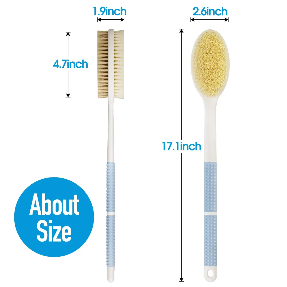 Backski Blue Back Scrubber Long Handle with Stiff & Soft Bristles | 44.5 cm (17.1 Inch) - view 5