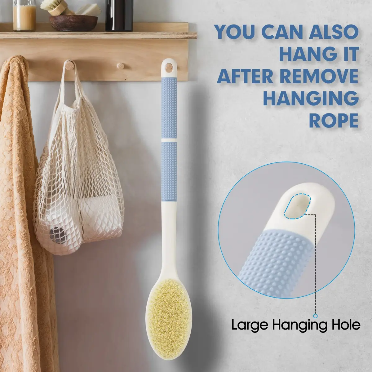 Backski Blue Back Scrubber Long Handle with Stiff & Soft Bristles | 44.5 cm (17.1 Inch) - view 7