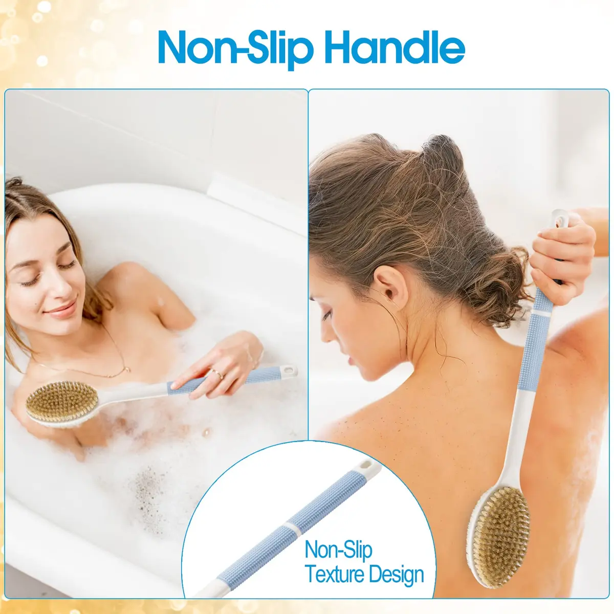 Backski Blue Back Scrubber Long Handle with Stiff & Soft Bristles | 44.5 cm (17.1 Inch) - view 2