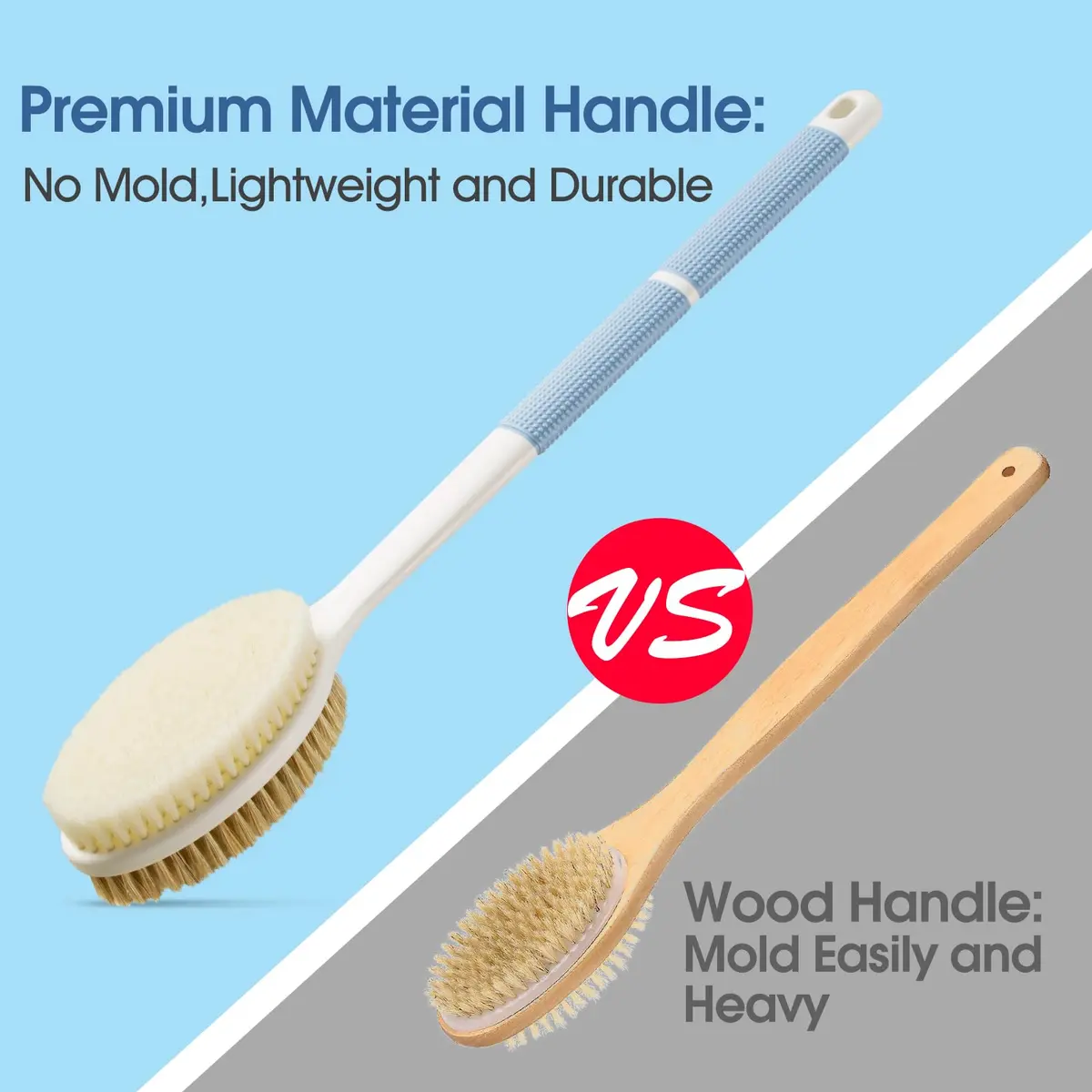 Backski Blue Back Scrubber Long Handle with Stiff & Soft Bristles | 44.5 cm (17.1 Inch) - view 4