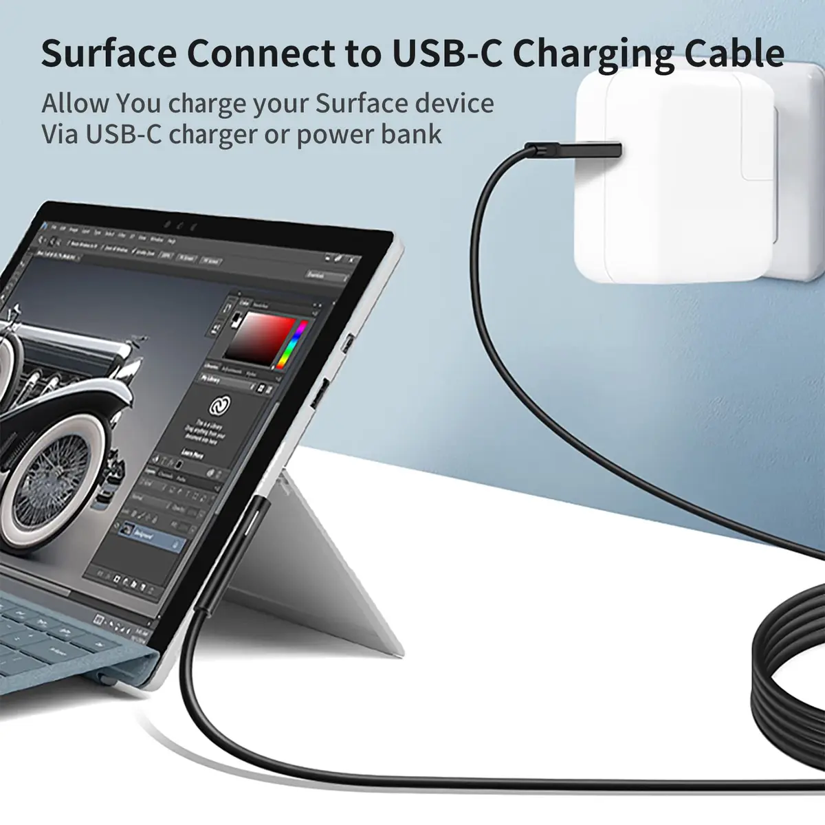 FASTELECTRIC USB-C to Surface Pro Fast Charging Adapter Cable 1m (3.3ft) | Requires 15V/3A PD Charger - view 7