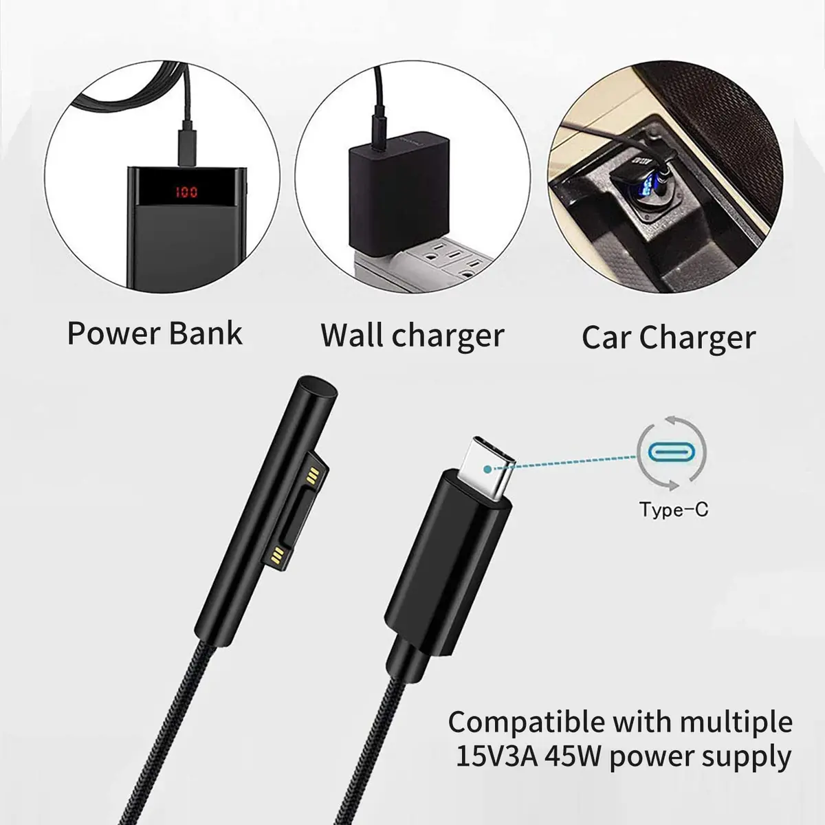 FASTELECTRIC USB-C to Surface Pro Fast Charging Adapter Cable 1m (3.3ft) | Requires 15V/3A PD Charger - view 5