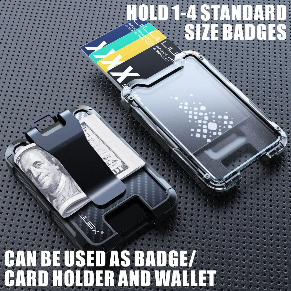 LIUGX Carbon Fiber Badge Holder with Metal Clip, 4 Cards | Durable Office ID Wallet - view 5