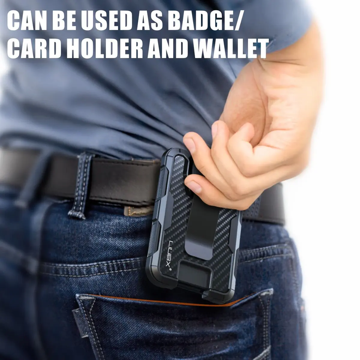 LIUGX Carbon Fiber Badge Holder with Metal Clip, 4 Cards | Durable Office ID Wallet - view 6