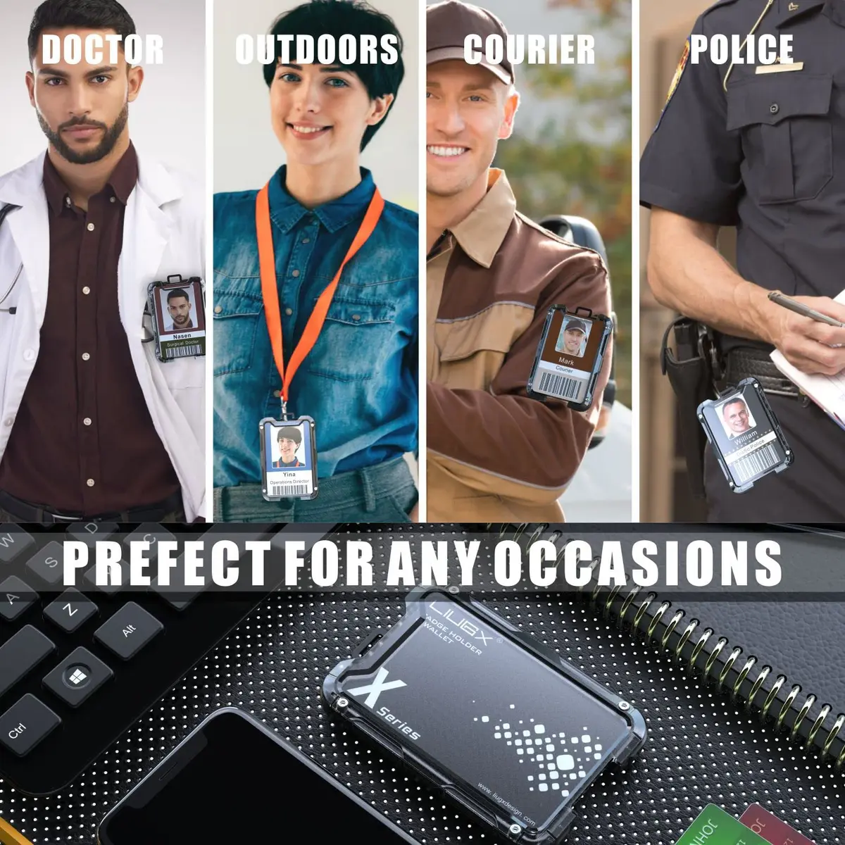 LIUGX Carbon Fiber Badge Holder with Metal Clip, 4 Cards | Durable Office ID Wallet - view 7