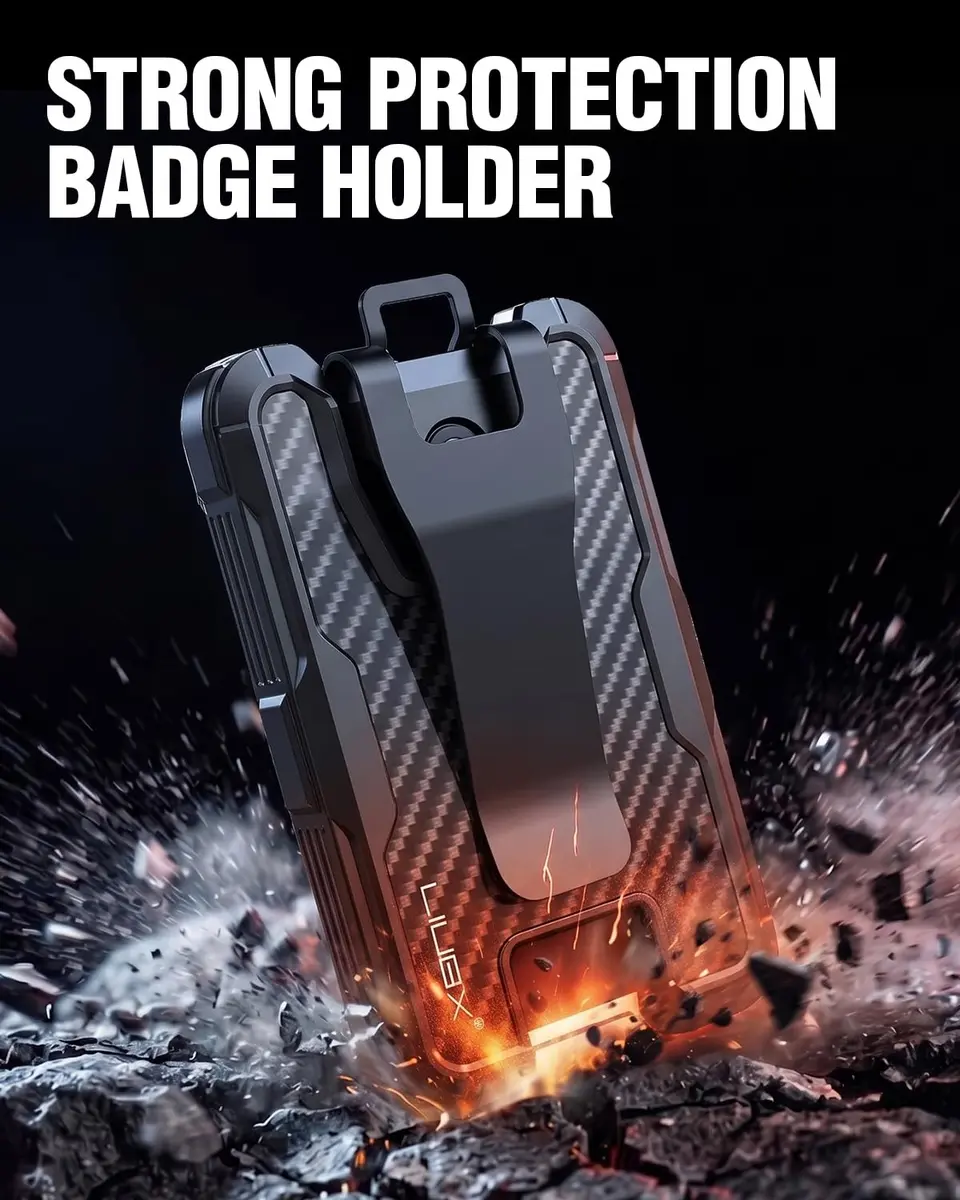 LIUGX Carbon Fiber Badge Holder with Metal Clip, 4 Cards | Durable Office ID Wallet - view 4