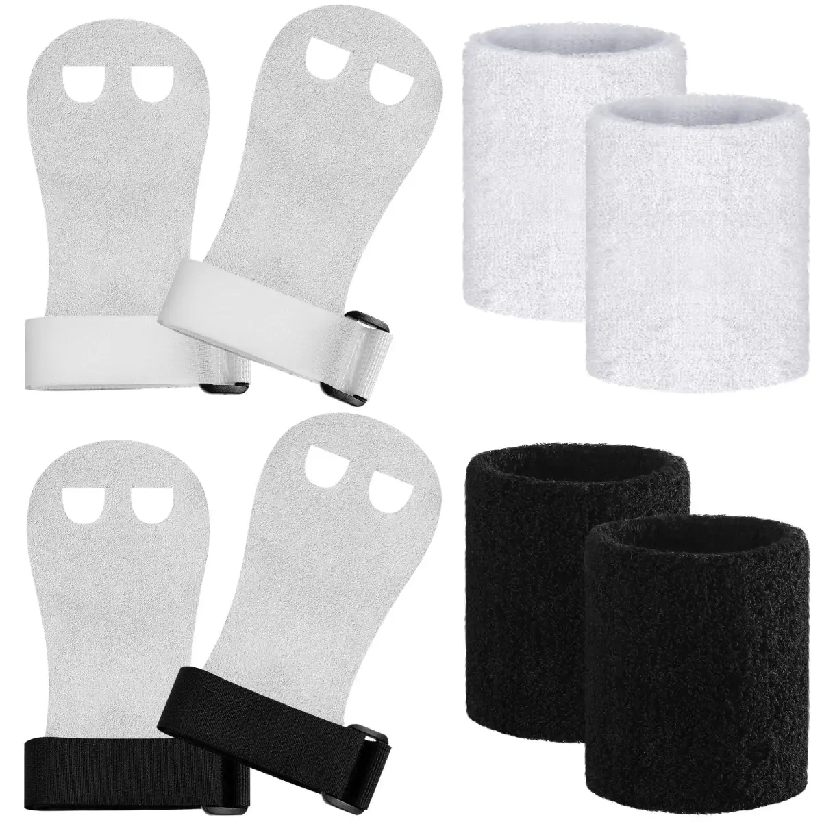 Vinsot Gymnastics Grips Wristbands Set for Kids Youth 2 Pairs Black White | Palm Protection & Wrist Support - main product image