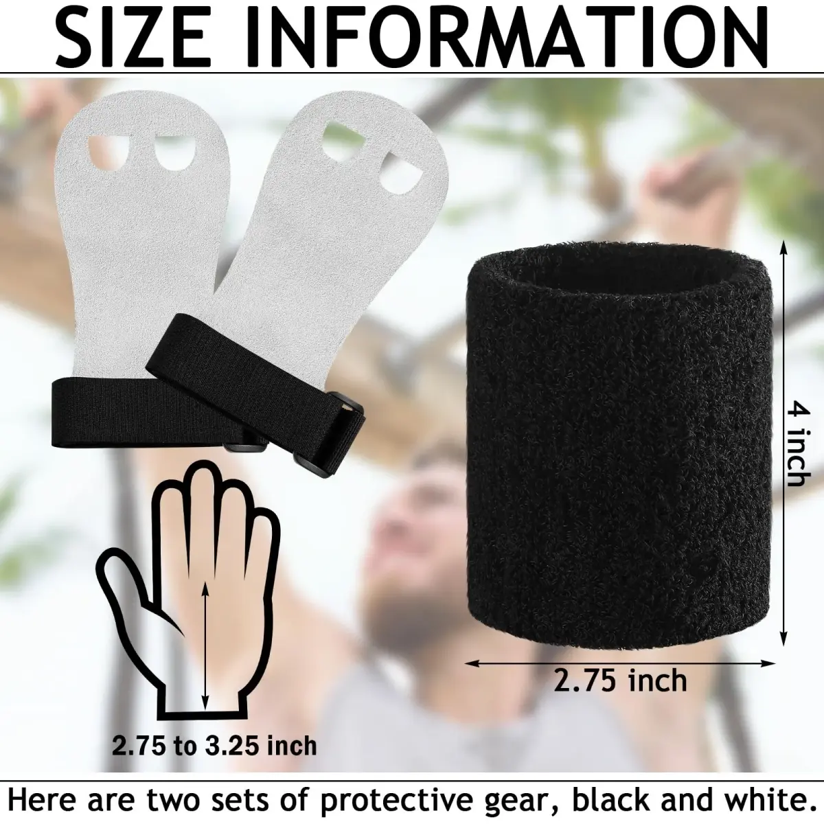 Vinsot Gymnastics Grips Wristbands Set for Kids Youth 2 Pairs Black White | Palm Protection & Wrist Support - view 4