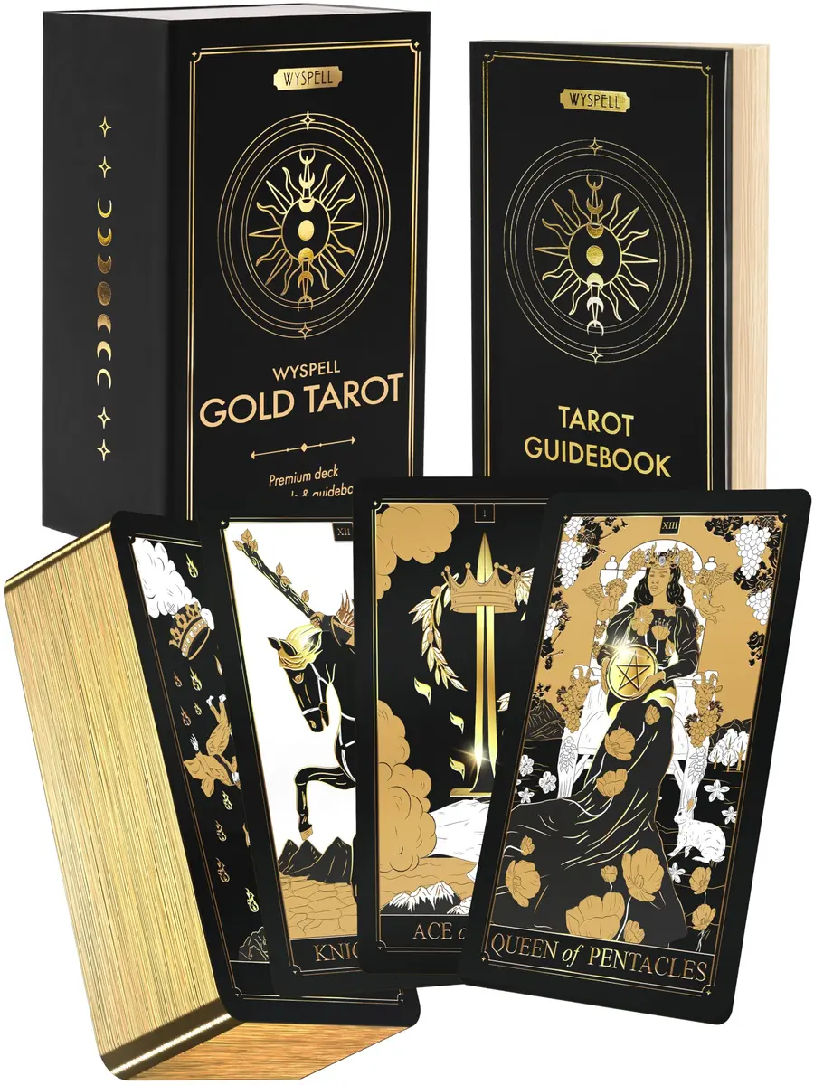 Wyspell Gold Tarot Cards with Guide Book - Unique Tarot Deck for Beginners | Elegant Gold Foil Artwork, Classic Symbolism, 350 GSM Cardstock, Gift-Ready - main product image