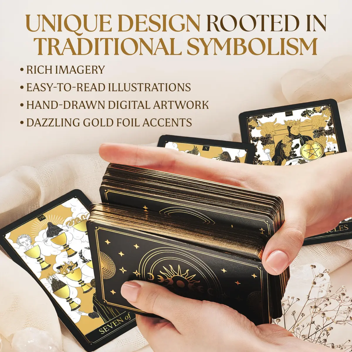 Wyspell Gold Tarot Cards with Guide Book - Unique Tarot Deck for Beginners | Elegant Gold Foil Artwork, Classic Symbolism, 350 GSM Cardstock, Gift-Ready - view 5