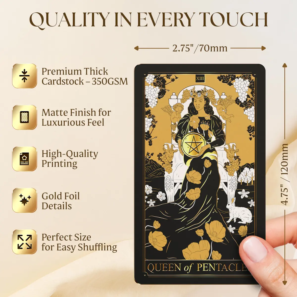 Wyspell Gold Tarot Cards with Guide Book - Unique Tarot Deck for Beginners | Elegant Gold Foil Artwork, Classic Symbolism, 350 GSM Cardstock, Gift-Ready - view 3