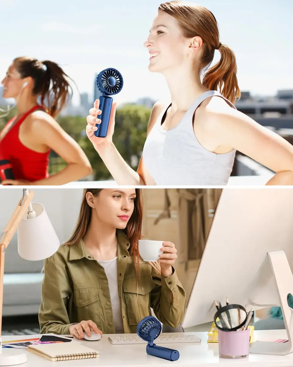 FrSara Portable Handheld Fan Rechargeable Blue | 3-Speed Mini Folding Desk Fan with 4000mAh Battery - view 6