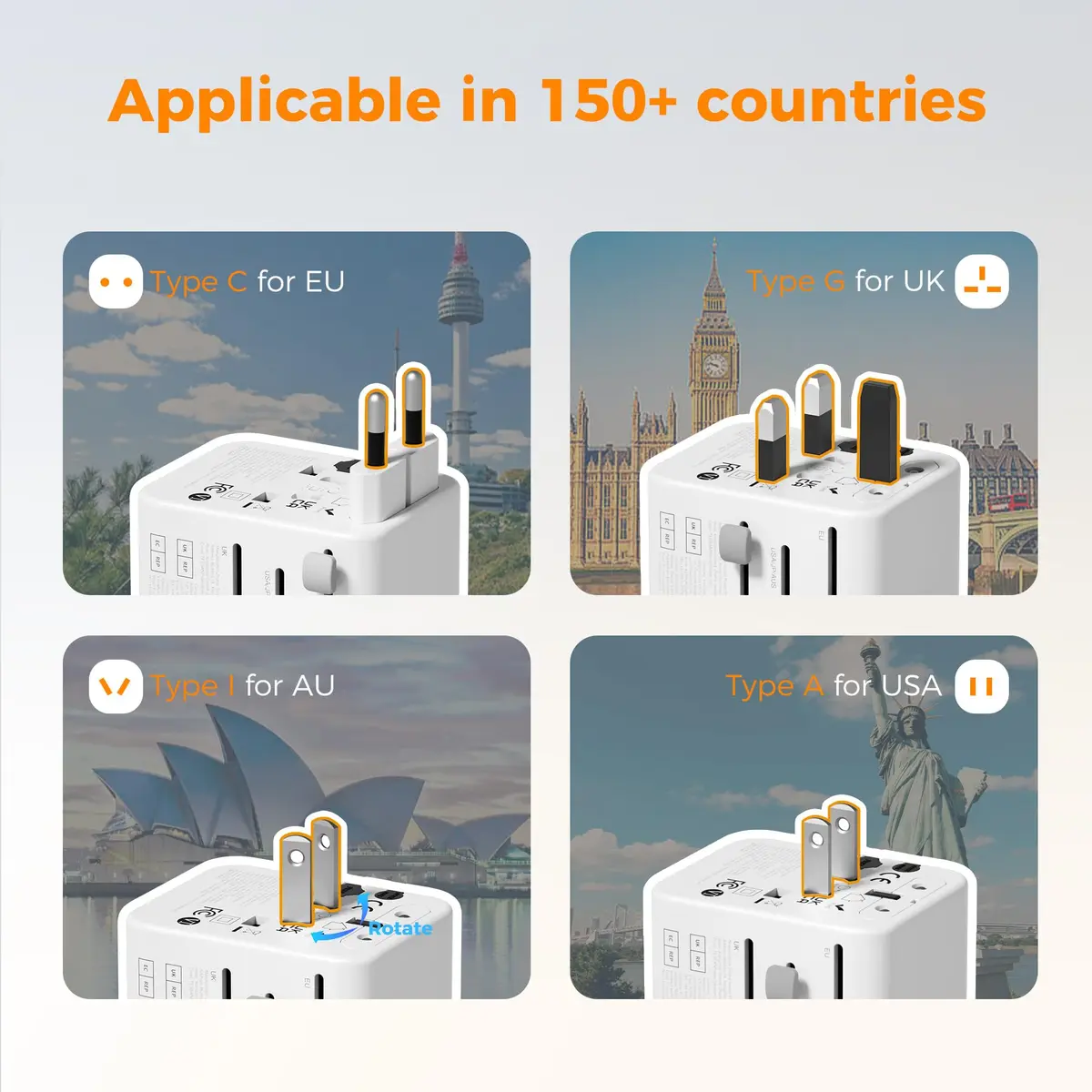 TESSAN Universal Travel Adapter, International Power Adapter | 2 USB A + 2 USB C, 150+ Countries, Compact & Lightweight - view 2